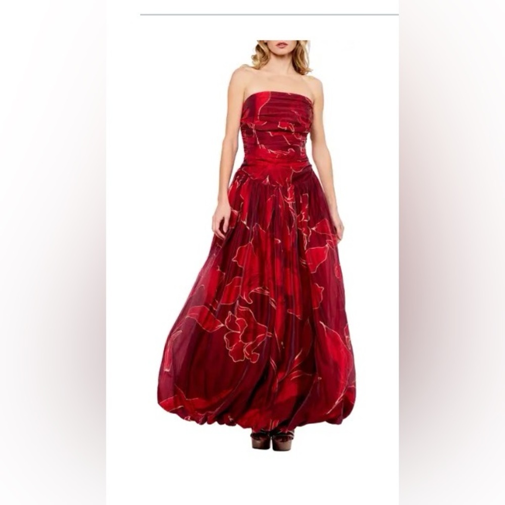 CIEBON Reema Floral Strapless Bubble Hem Gown